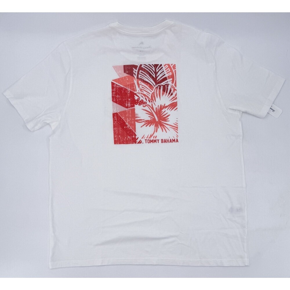 NEW Tommy Bahama Shirt Mens Large White T-Shirt Pullover Crew Neck Hibiscus *